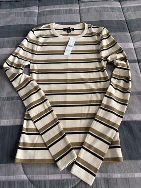 J Crew Perfect Rib Top in Neutral Stripe XS